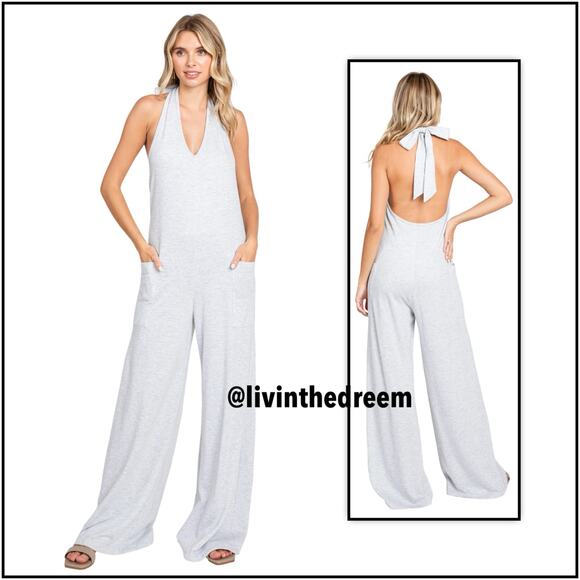 Illa Illa Deep V Halter Front Pocket Jumpsuit SZ L $69 - Picture 1 of 15